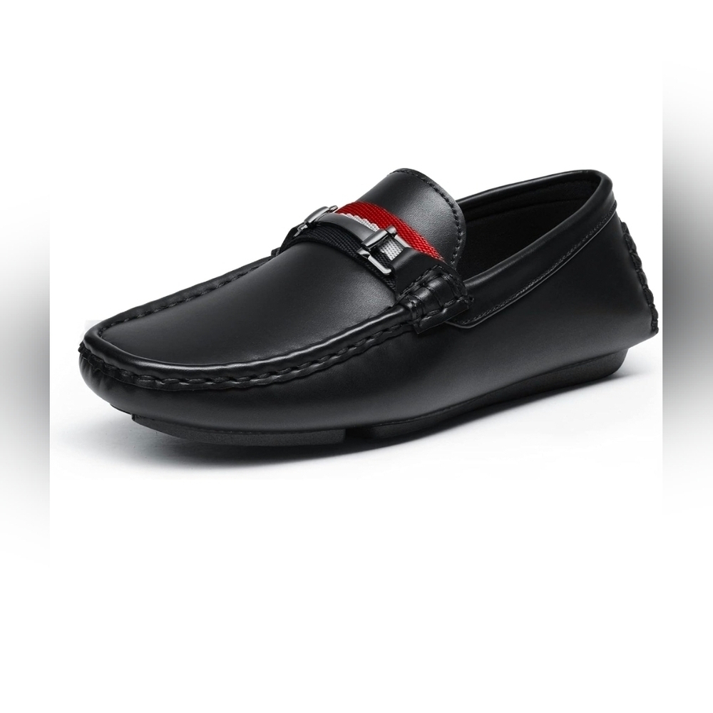 Kids Black Moccasins | Bruno Marc | 11C Black Moccasins with Red Accent - Picture 3 of 4